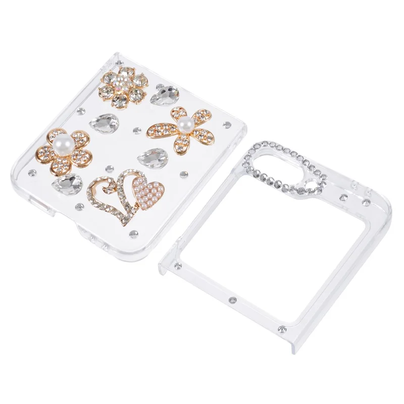 For Samsung Galaxy Z Flip7 FE 5G / Z Flip6 5G Case 2-Piece Design Rhinestone Decor Plastic Phone Cover - Flowers
