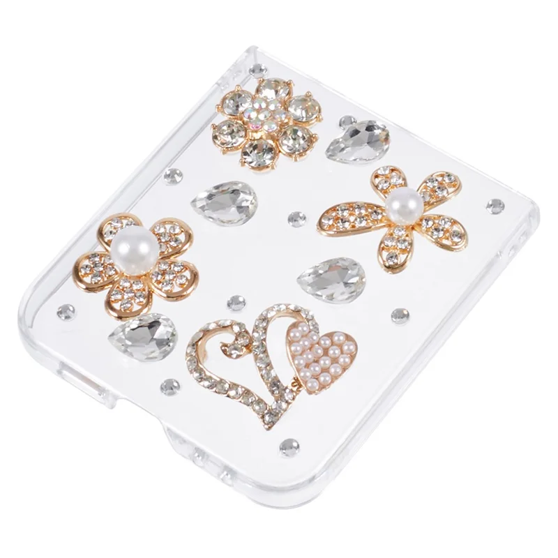 For Samsung Galaxy Z Flip7 FE 5G / Z Flip6 5G Case 2-Piece Design Rhinestone Decor Plastic Phone Cover - Flowers