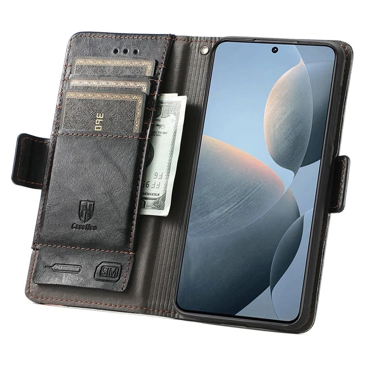 CASENEO 002 Серия для Xiaomi Redmi K70E 5G / Poco X6 Pro 5G Кошелек Чехол Защита от RFID PU Кожа Чехол для телефона - Черный 