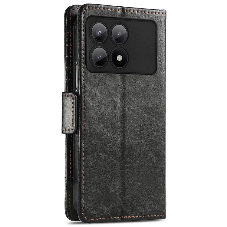 CASENEO 002 Серия для Xiaomi Redmi K70E 5G / Poco X6 Pro 5G Кошелек Чехол Защита от RFID PU Кожа Чехол для телефона - Черный 