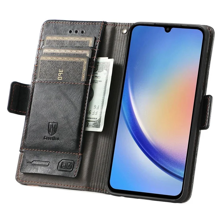 CASENEO 002 Serie per Samsung Galaxy A35 5G Cover RFID Blocking PU Leather Stand Flip Phone - Nero