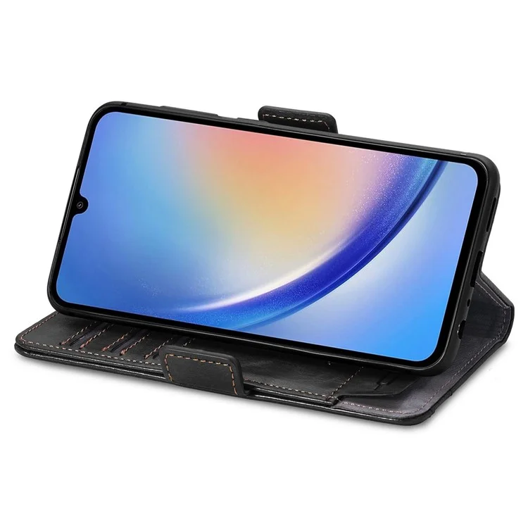 CASENEO 002 Serie per Samsung Galaxy A35 5G Cover RFID Blocking PU Leather Stand Flip Phone - Nero