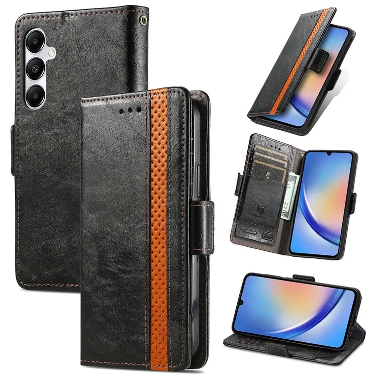 CASENEO 002 Serie per Samsung Galaxy A35 5G Cover RFID Blocking PU Leather Stand Flip Phone - Nero