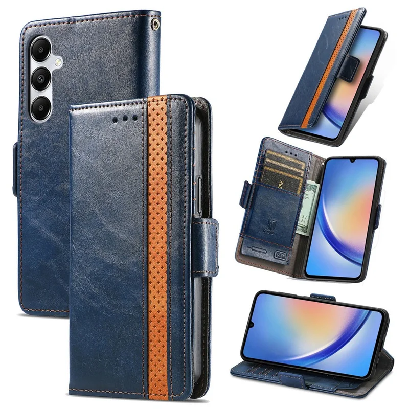 For Samsung Galaxy A35 5G Phone Cases CASENEO PU Leather Cover Stand with RFID Blocking Wallet - Blue