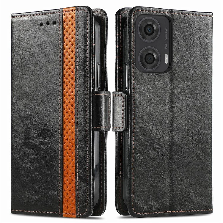 For Motorola Moto E14 4G / G04 4G / G04s 4G / G24 4G Phone Cases CASENEO PU Leather Cover Stand with RFID Blocking Wallet - Black
