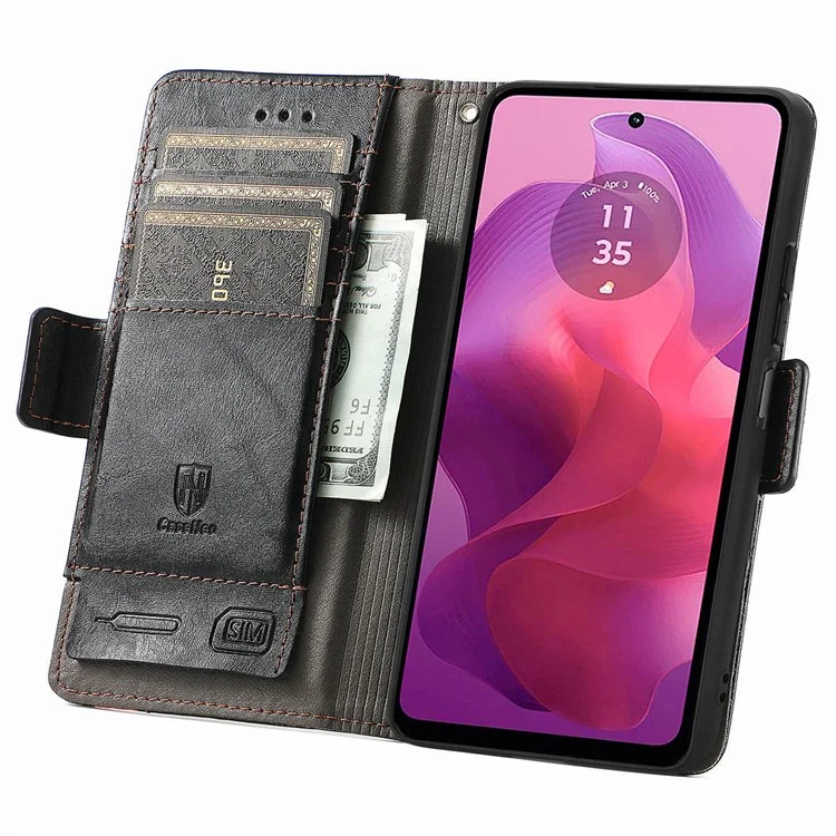 For Motorola Moto E14 4G / G04 4G / G04s 4G / G24 4G Phone Cases CASENEO PU Leather Cover Stand with RFID Blocking Wallet - Black