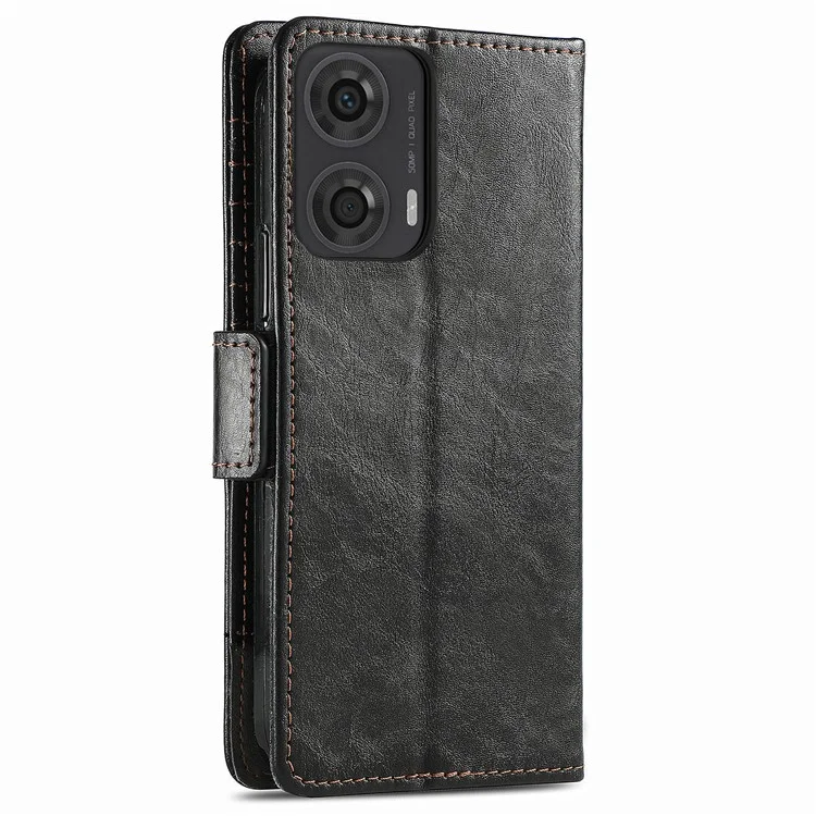 For Motorola Moto E14 4G / G04 4G / G04s 4G / G24 4G Phone Cases CASENEO PU Leather Cover Stand with RFID Blocking Wallet - Black