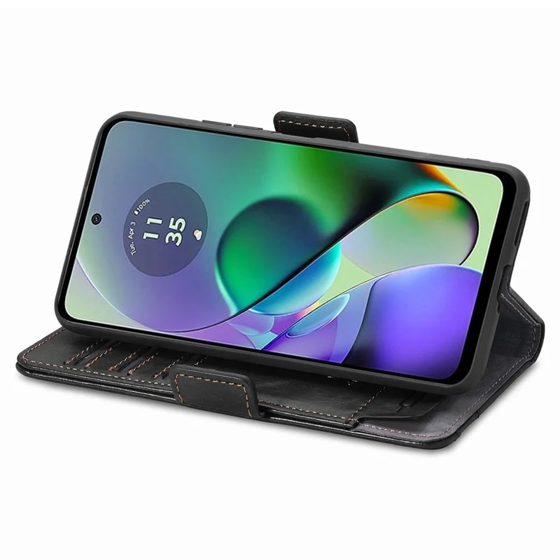 For Motorola Moto G54 5G Phone Cases CASENEO PU Leather Cover Stand with RFID Blocking Wallet - Black