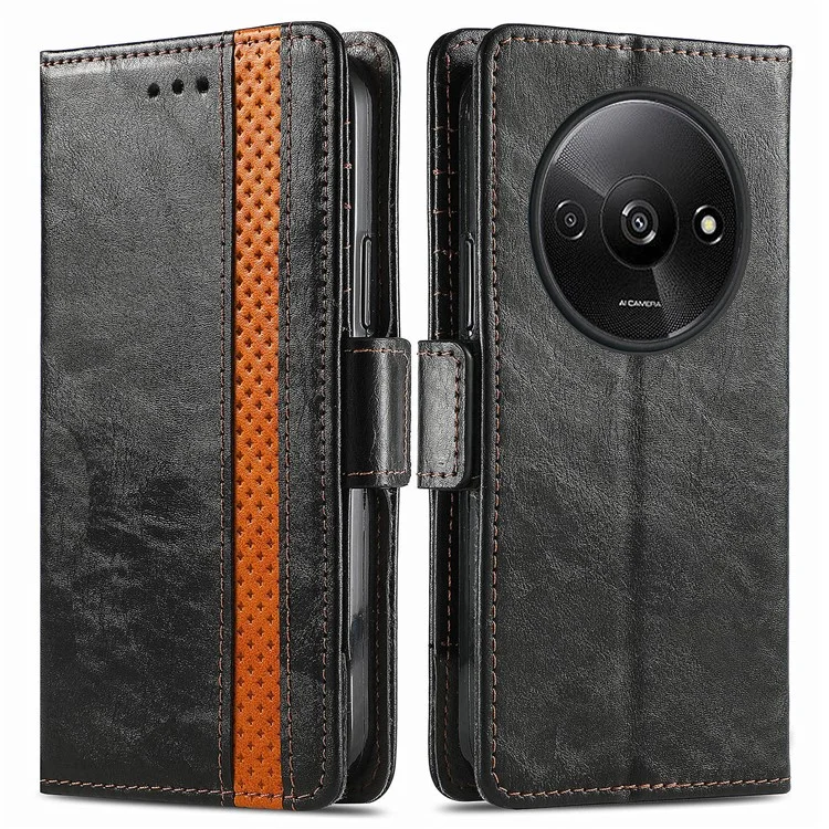CASENEO 002 Série Para Xiaomi Redmi A3 4G / Poco C61 4G Caso Capa Protetora de Carteira de Couro PU - Preto