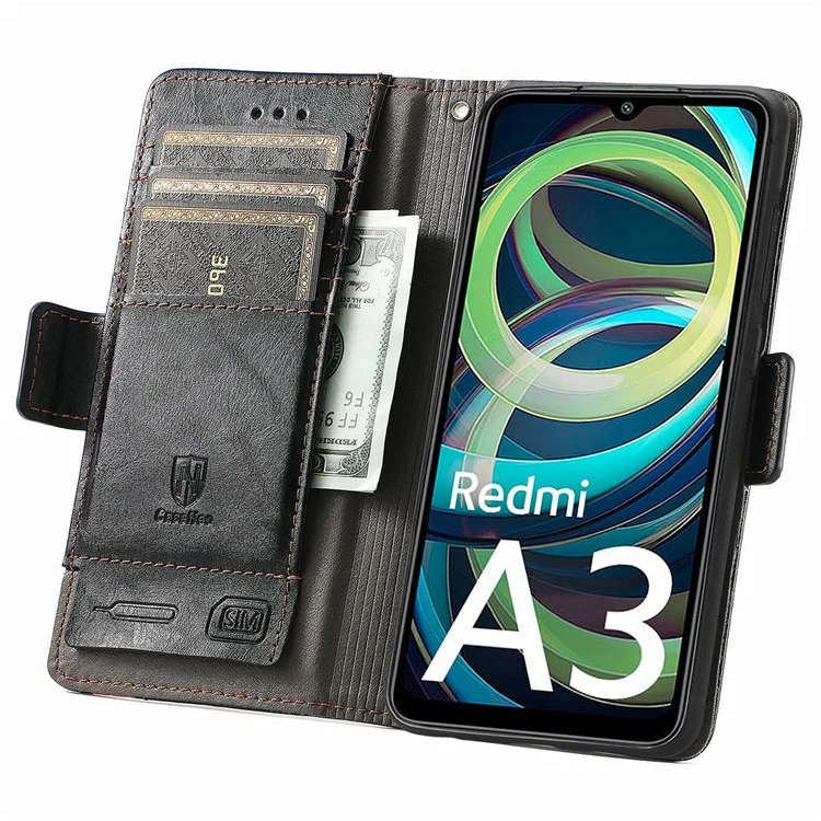 CASENEO 002 Série Para Xiaomi Redmi A3 4G / Poco C61 4G Caso Capa Protetora de Carteira de Couro PU - Preto