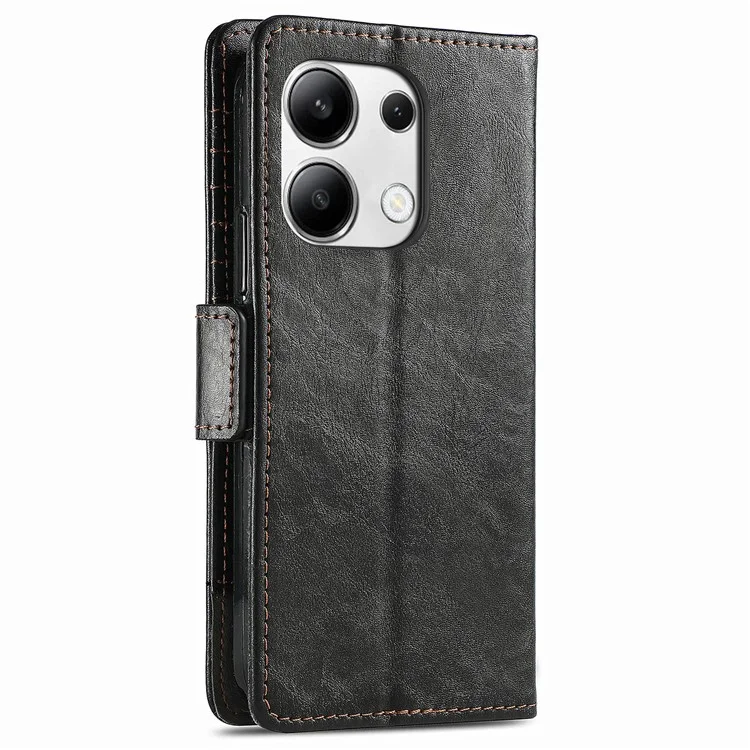 CASENEO 002 Série Pour Xiaomi Redmi Note 13 4G Étui en Cuir PU Étui Portefeuille Antibloquage RFID Housse de Téléphone - Noir