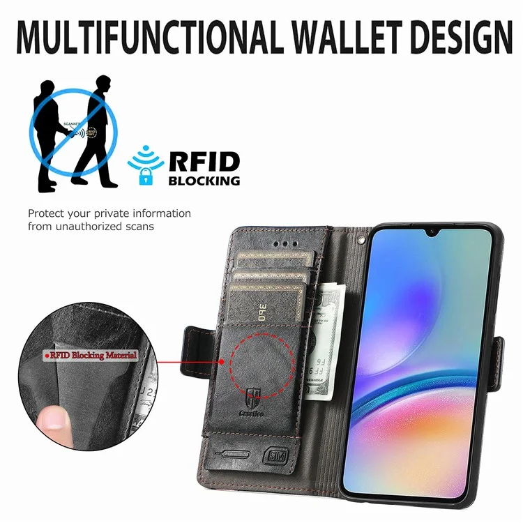 CASENEO 002 Serie für Samsung Galaxy A05s 4G Hülle RFID-Blocker PU-Leder Klapptasche - Schwarz