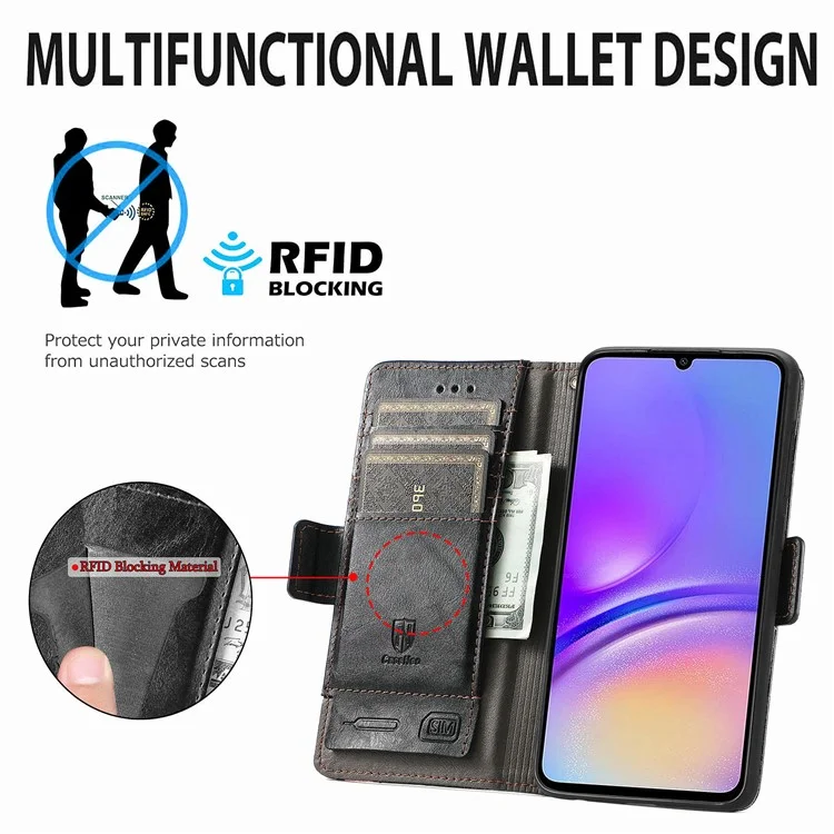 For Samsung Galaxy A05 4G Phone Cases CASENEO PU Leather Cover Stand with RFID Blocking Wallet - Black