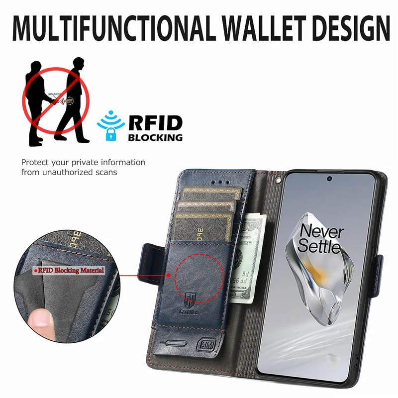 For OnePlus 12 5G Phone Cases CASENEO PU Leather Cover Stand with RFID Blocking Wallet - Blue