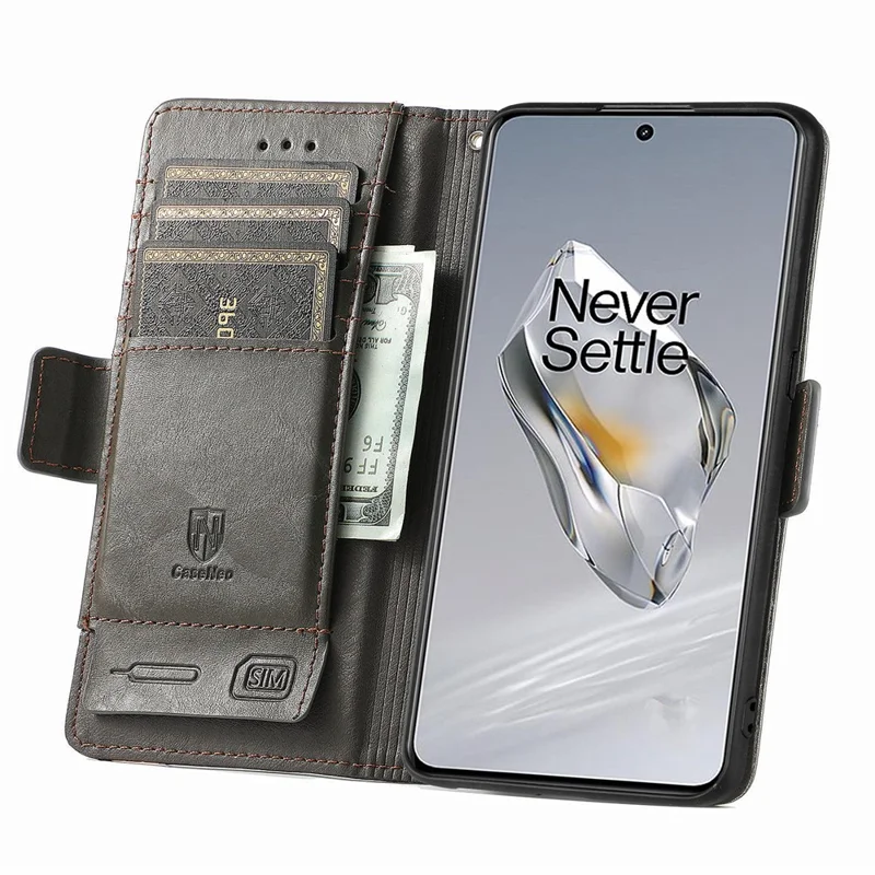 CASENEO 002 Series Per OnePlus 12 5G Custodia Stand Flip PU Pelle Blocco RFID Custodia Telefono - Grigio