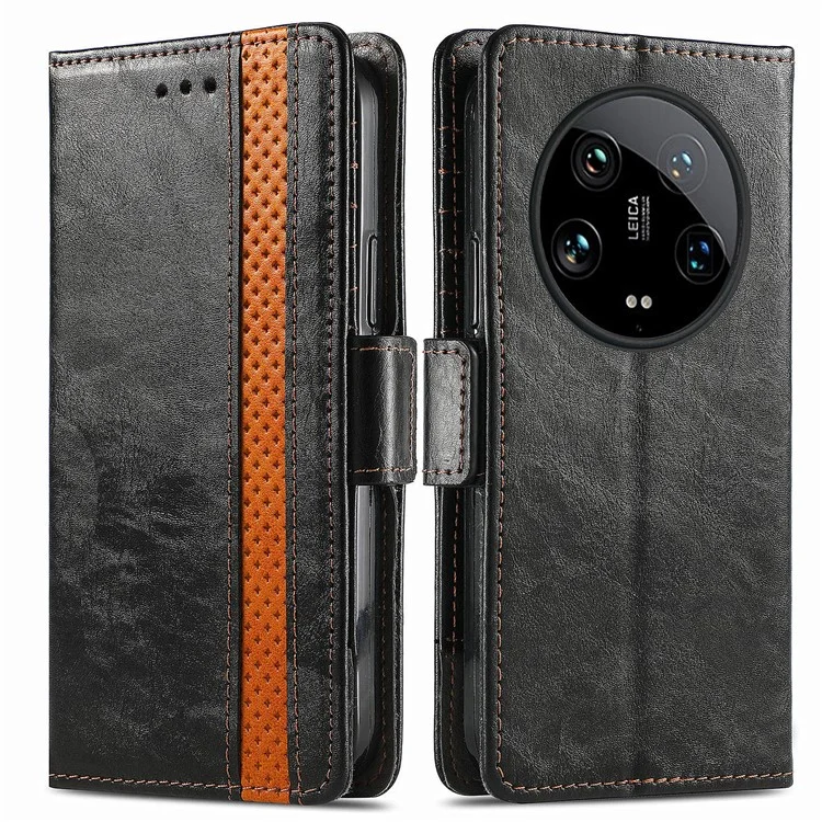 For Xiaomi 14 Ultra Phone Cases CASENEO PU Leather Cover Stand with RFID Blocking Wallet - Black
