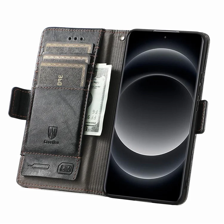 For Xiaomi 14 Ultra Phone Cases CASENEO PU Leather Cover Stand with RFID Blocking Wallet - Black