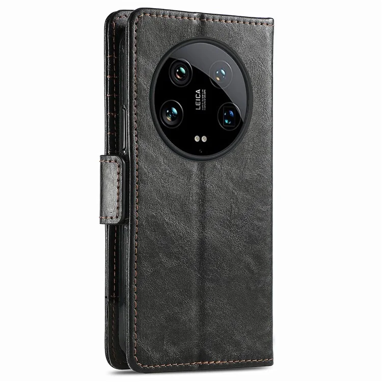 For Xiaomi 14 Ultra Phone Cases CASENEO PU Leather Cover Stand with RFID Blocking Wallet - Black