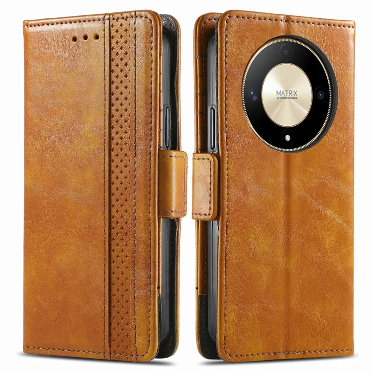 For Honor X9b 5G / X50 5G / Magic6 Lite 5G Phone Cases CASENEO PU Leather Cover Stand with RFID Blocking Wallet - Light Brown