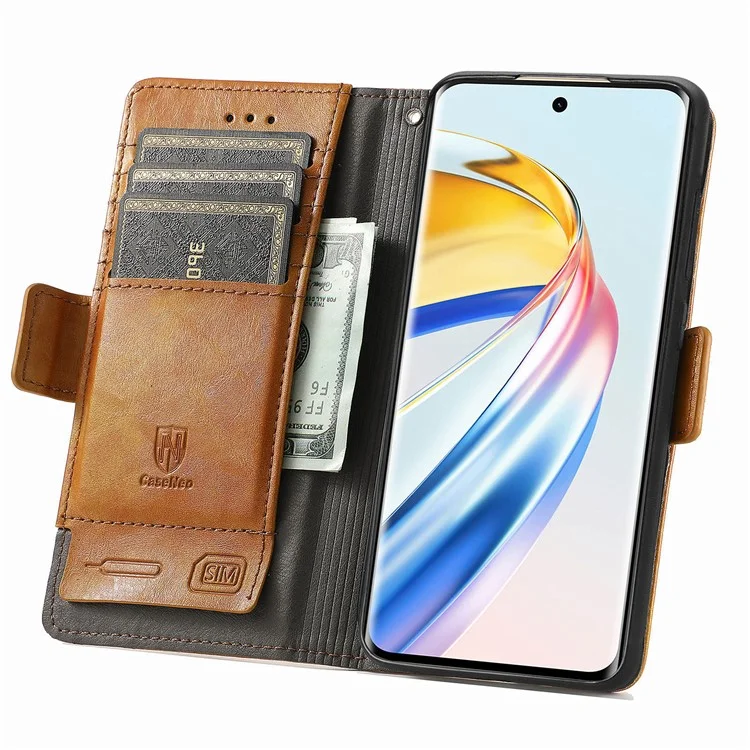 For Honor X9b 5G / X50 5G / Magic6 Lite 5G Phone Cases CASENEO PU Leather Cover Stand with RFID Blocking Wallet - Light Brown
