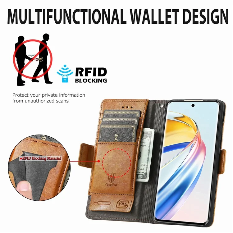 For Honor X9b 5G / X50 5G / Magic6 Lite 5G Phone Cases CASENEO PU Leather Cover Stand with RFID Blocking Wallet - Light Brown