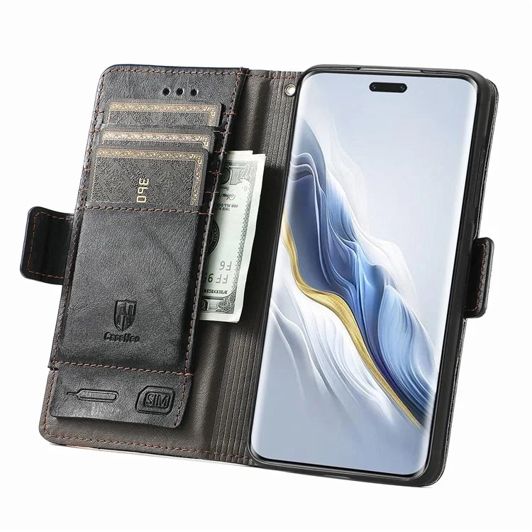 For Honor Magic6 Pro 5G Phone Cases CASENEO PU Leather Cover Stand with RFID Blocking Wallet - Black