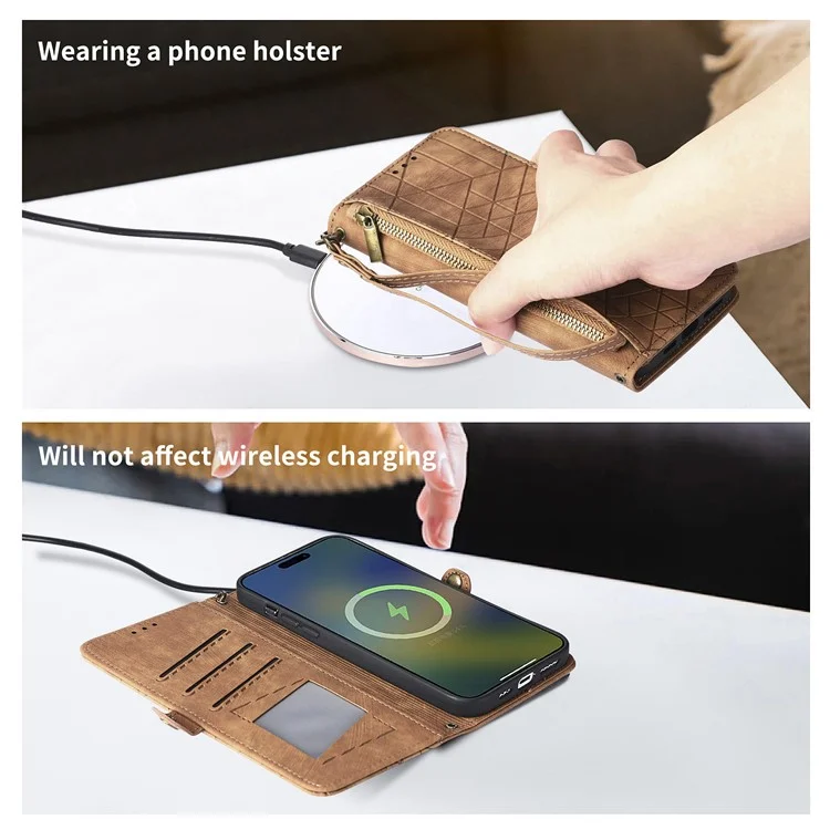 Para Samsung Galaxy A35 5G Case Geometria Imprinted Leather Cover com Bolso com Zíper Carteira - Marrom