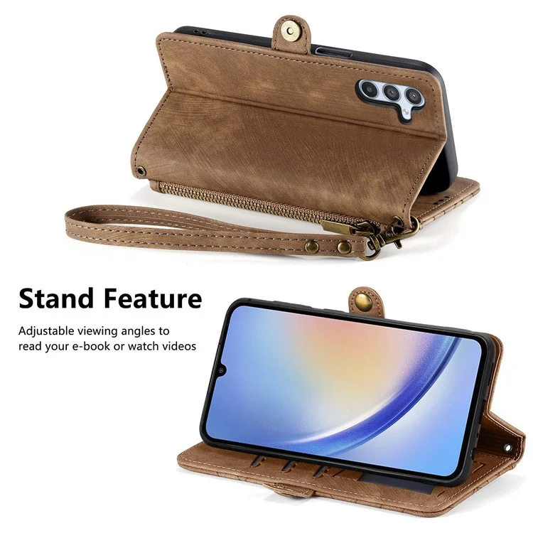 Para Samsung Galaxy A35 5G Case Geometria Imprinted Leather Cover com Bolso com Zíper Carteira - Marrom