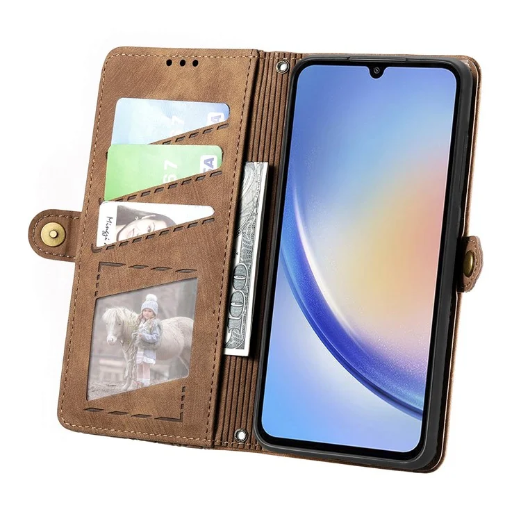 Para Samsung Galaxy A35 5G Case Geometria Imprinted Leather Cover com Bolso com Zíper Carteira - Marrom