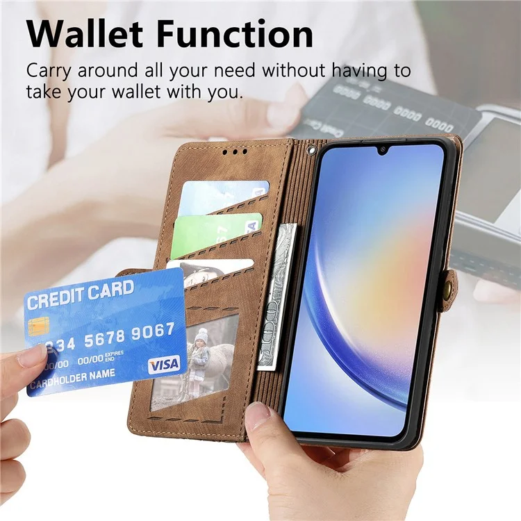 Para Samsung Galaxy A35 5G Case Geometria Imprinted Leather Cover com Bolso com Zíper Carteira - Marrom