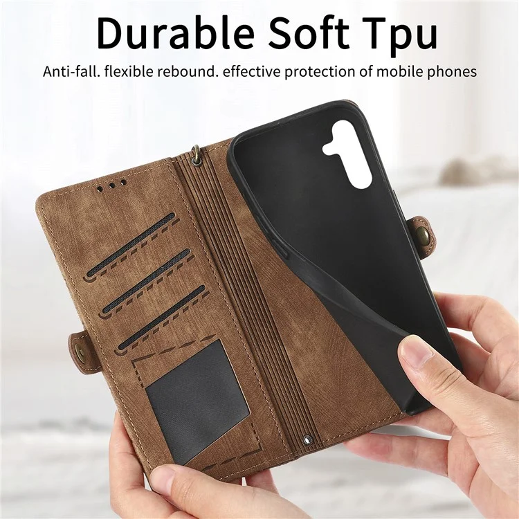 Para Samsung Galaxy A35 5G Case Geometria Imprinted Leather Cover com Bolso com Zíper Carteira - Marrom