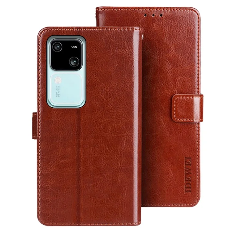 IDEWEI For vivo V30 5G Case Crazy Horse Card Holder PU Leather Stand Phone Cover - Brown