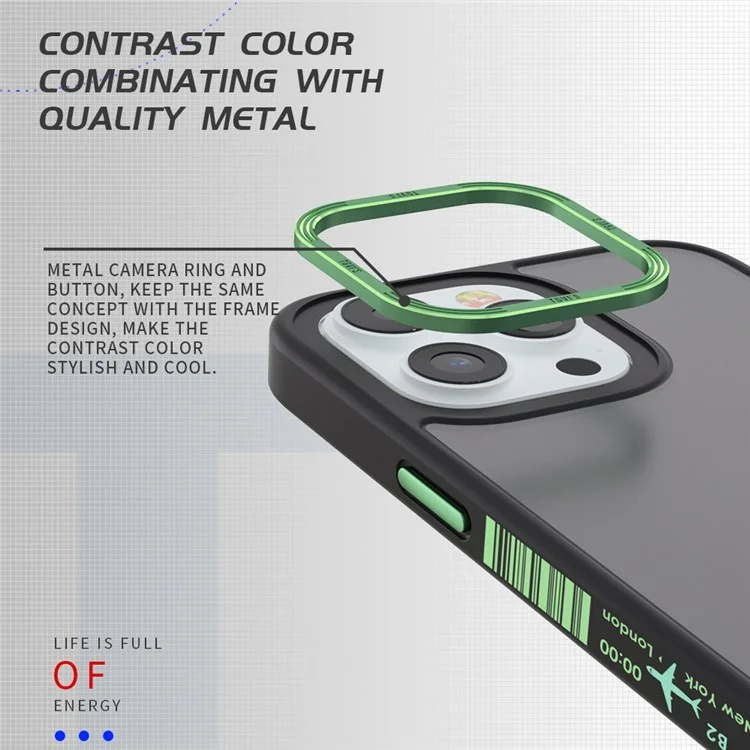TGVI'S Vibrant Series For iPhone 14 Pro Max Case Metal Camera Ring PC+TPU Phone Cover - Black
