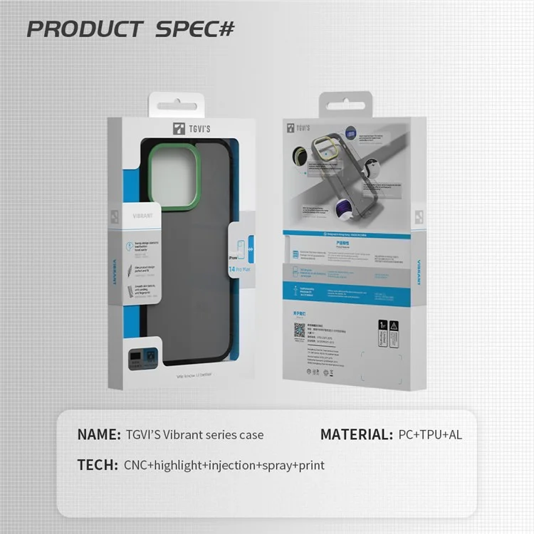 TGVI'S Vibrant Series For iPhone 14 Pro Max Case Metal Camera Ring PC+TPU Phone Cover - Black
