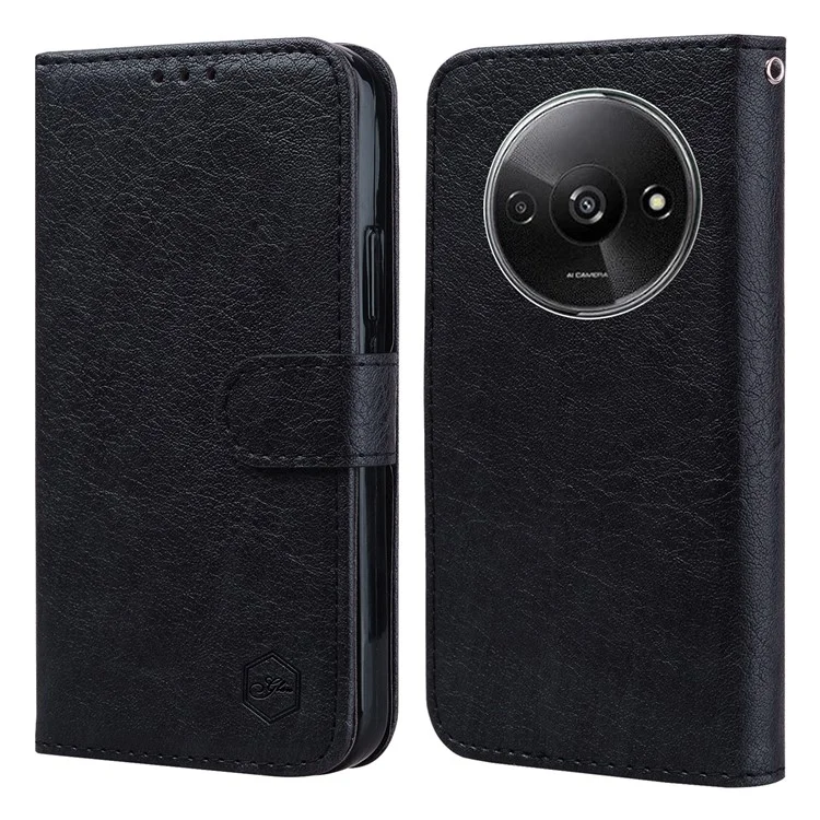 For Xiaomi Redmi A3 / Poco C61 4G Case Solid Color Leather Folding Stand Wallet Leather Phone Cover - Black