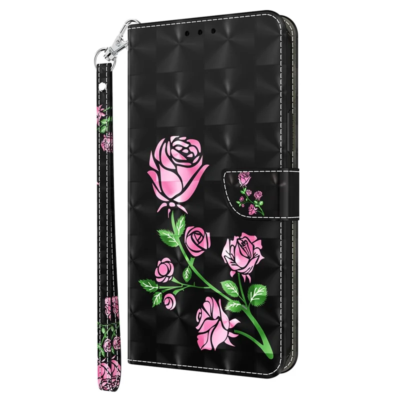 For Xiaomi Redmi A3 / Poco C61 4G Phone Case 3D Pattern Printing Magnetic Clasp Leather Wallet Cover - Rose Flower