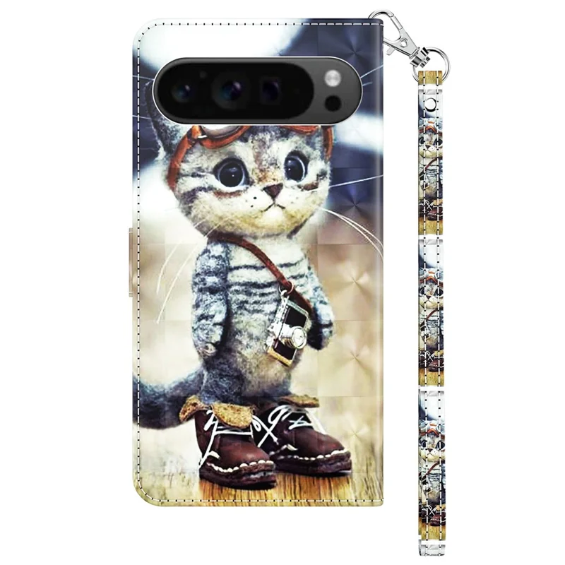 For Google Pixel 9 Pro XL Cell Phone Shell Pattern Printing Leather Cover Phone Stand - Standing Cat