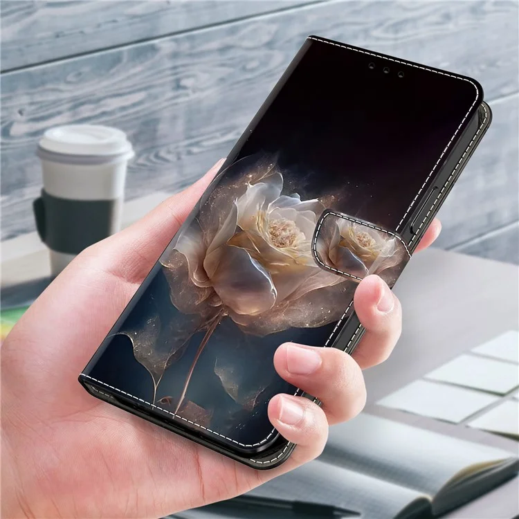 For Samsung Galaxy A55 5G Leather Case Wallet Stand Phone Cover Pattern Printed - Peony