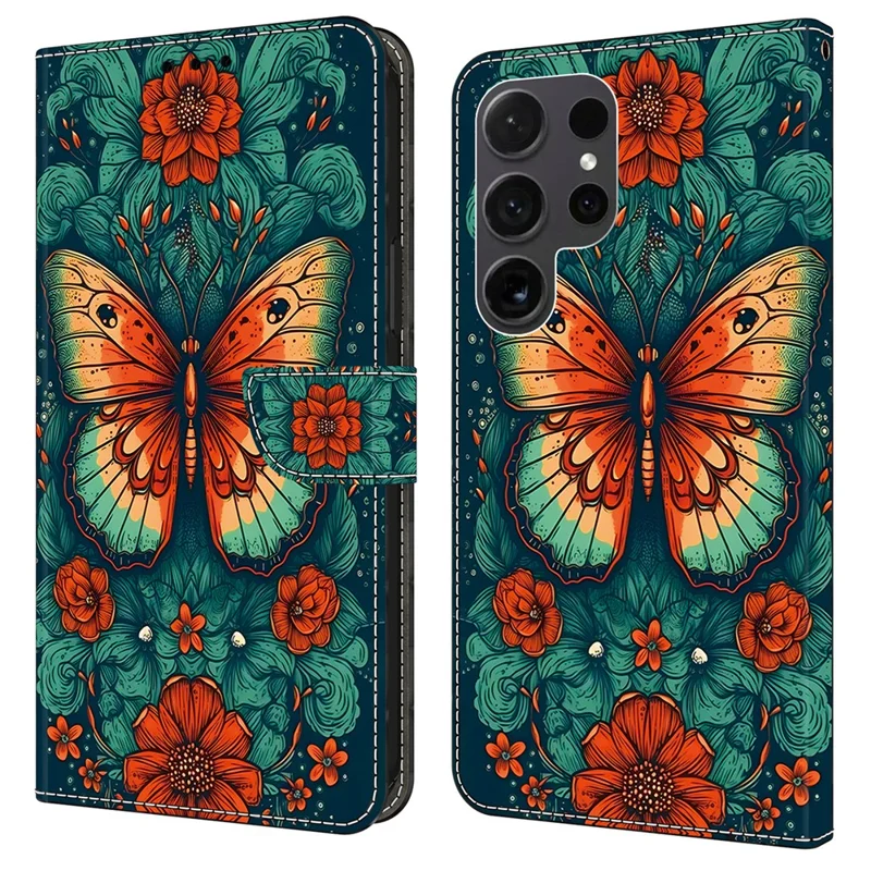For Samsung Galaxy S24 Ultra Case Pattern PU Leather Full Protection Wallet Phone Cover - Butterfly
