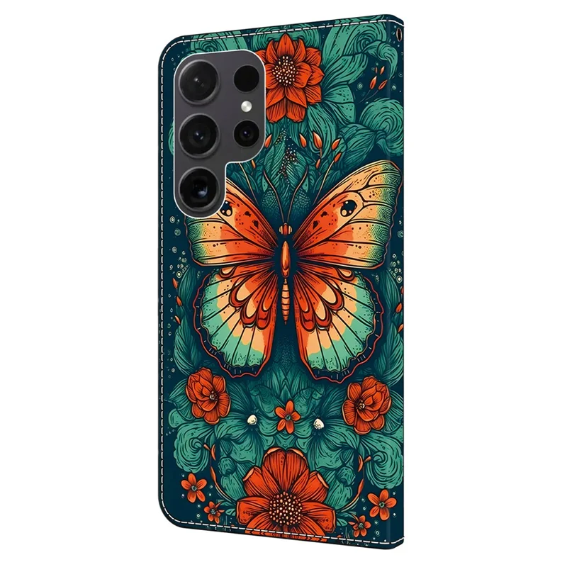 For Samsung Galaxy S24 Ultra Case Pattern PU Leather Full Protection Wallet Phone Cover - Butterfly