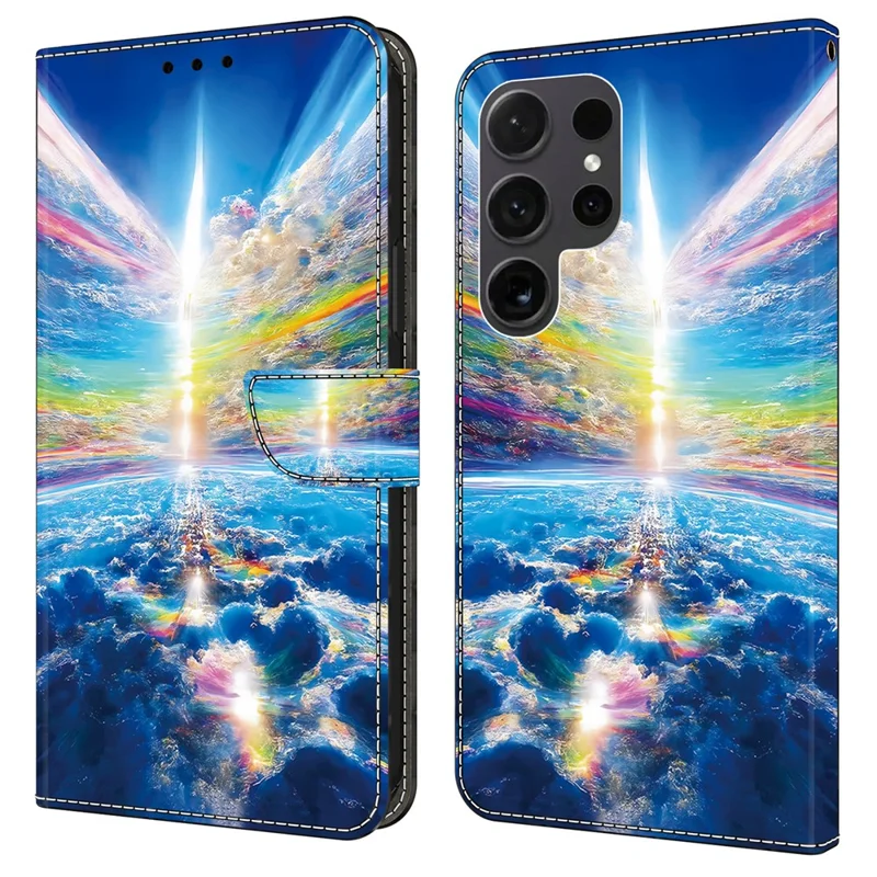 For Samsung Galaxy S24 Ultra Case Pattern PU Leather Full Protection Wallet Phone Cover - Colorful Sky