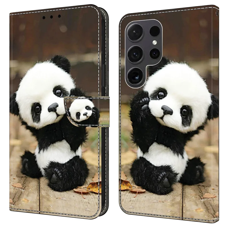 For Samsung Galaxy S24 Ultra Case Pattern PU Leather Full Protection Wallet Phone Cover - Panda