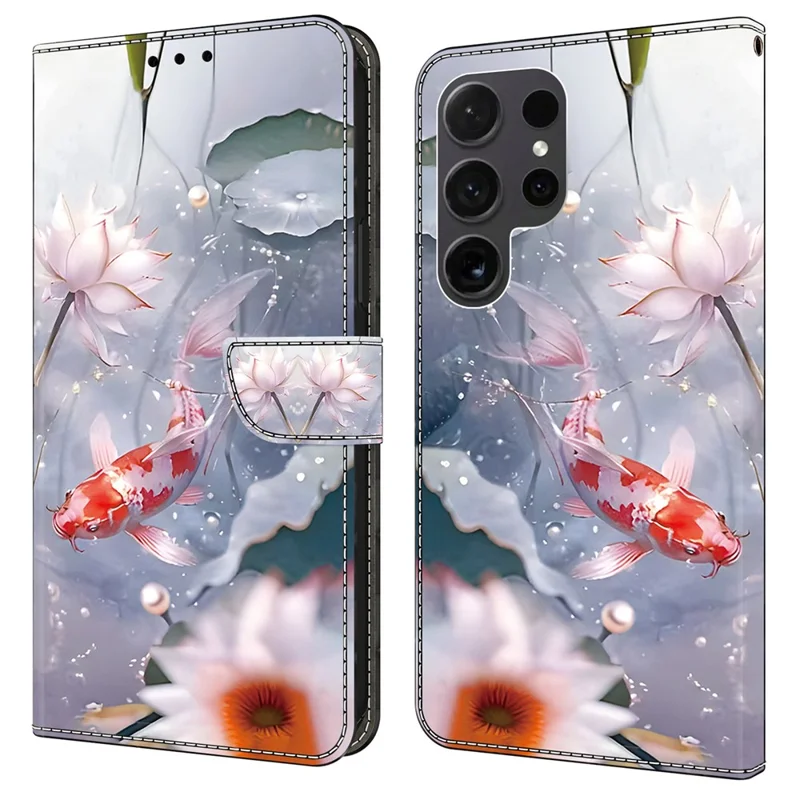 For Samsung Galaxy S24 Ultra Case Pattern PU Leather Full Protection Wallet Phone Cover - Carp