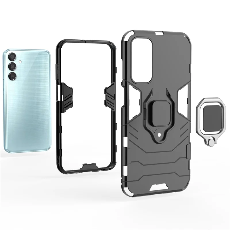 Voor Samsung Galaxy M15 5G hoesje met ringstandaard PC+TPU schokbestendige beschermmontage - Rood