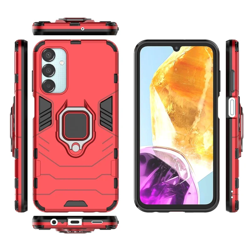 Voor Samsung Galaxy M15 5G hoesje met ringstandaard PC+TPU schokbestendige beschermmontage - Rood