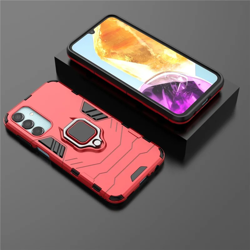 Voor Samsung Galaxy M15 5G hoesje met ringstandaard PC+TPU schokbestendige beschermmontage - Rood
