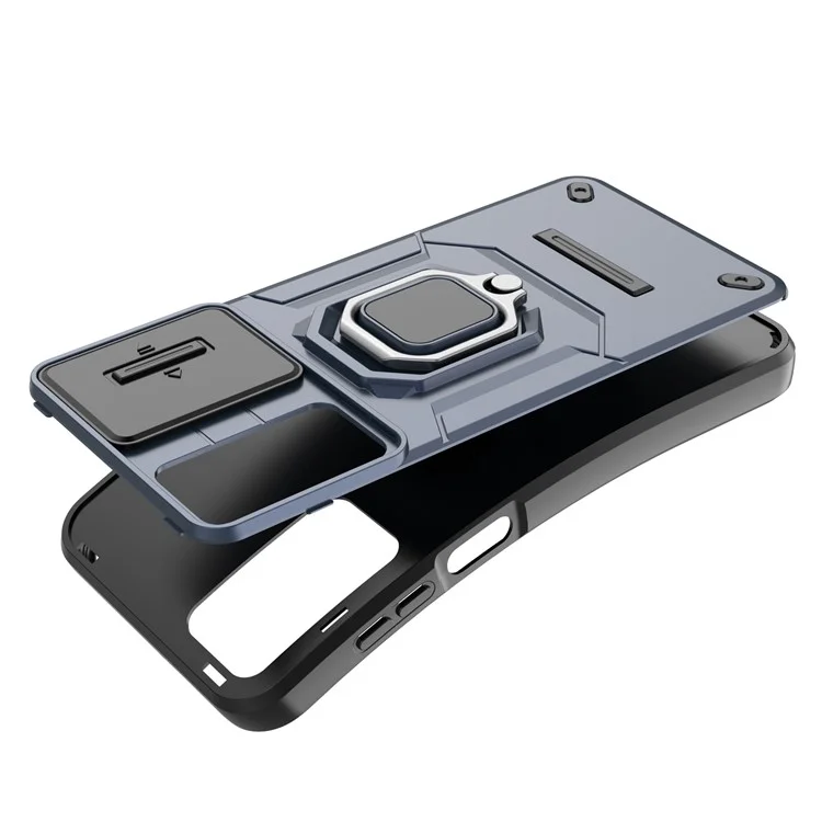 Pour Samsung Galaxy M15 5G Étui avec Coulissant Couvercle de l'appareil photo Anneau Support Béquille PC+TPU Protecteur de téléphone - Bleu