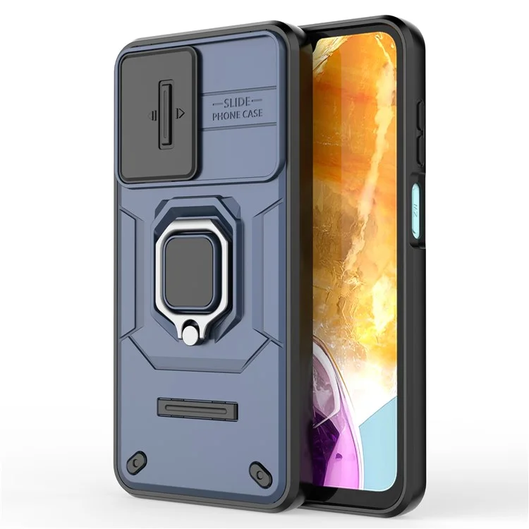 Pour Samsung Galaxy M15 5G Étui avec Coulissant Couvercle de l'appareil photo Anneau Support Béquille PC+TPU Protecteur de téléphone - Bleu