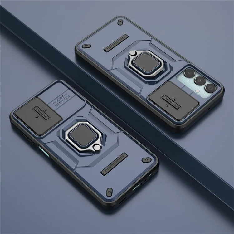 Pour Samsung Galaxy M15 5G Étui avec Coulissant Couvercle de l'appareil photo Anneau Support Béquille PC+TPU Protecteur de téléphone - Bleu