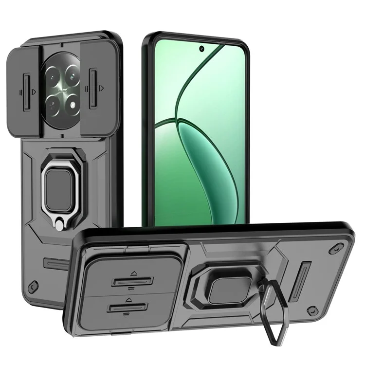 For Realme 12 5G Case PC+TPU Impact-Resistant Phone Cover with Slide Lens Protection - Black